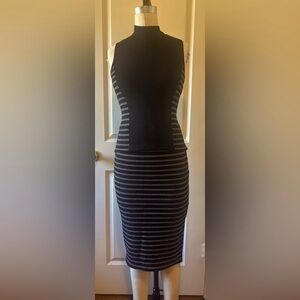 White House Black Market Black and White Bodycon Midi Dress
